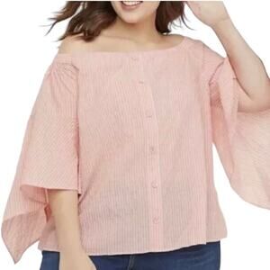 Lane Bryant Pink Striped Seersucker Off Shoulder Flutter Sleeve Top Size 18/20